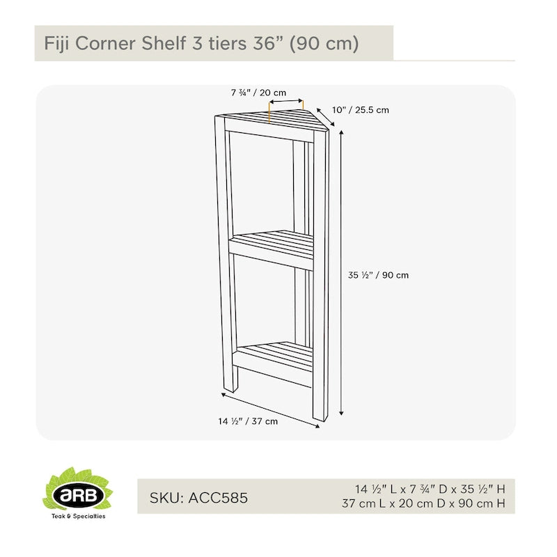 Étagère d'angle en teck Fiji 36 (90cm) 3 niveaux