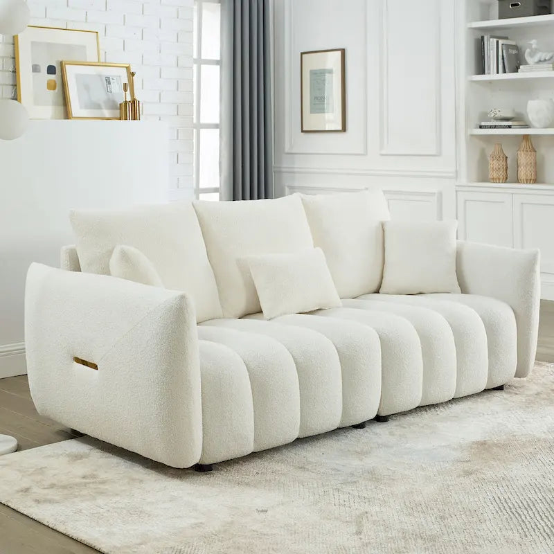 [video] MH 82 Premium Teddy fabric Sofa with 3 Back Pillows and 3 back Cushions Solid Wood Frame 3-Seater Sofa, Oversized Uphol