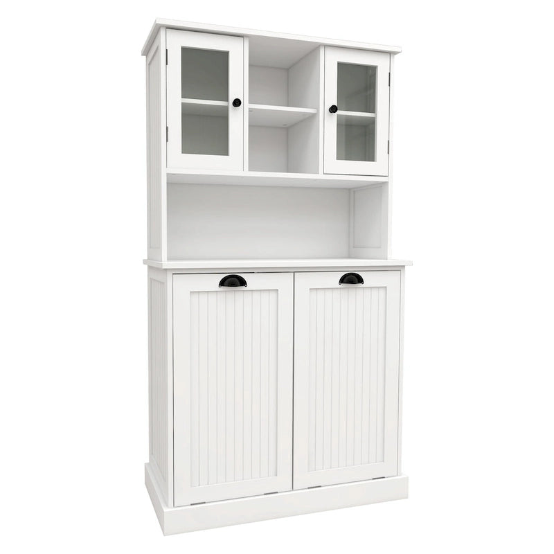 Armoire de salle de bain haute avec panier à linge sale à bascule à deux compartiments