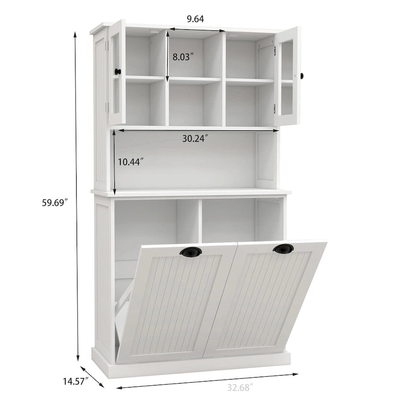 Armoire de salle de bain haute avec panier à linge sale à bascule à deux compartiments