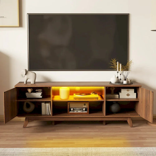Meuble TV LED contemporain de 150 cm avec console multimédia et centre de divertissement pour téléviseurs jusqu'à 65 pouces