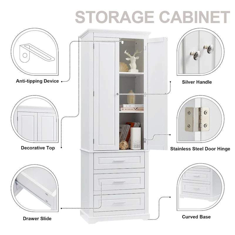 Armoire haute de rangement blanche à trois tiroirs