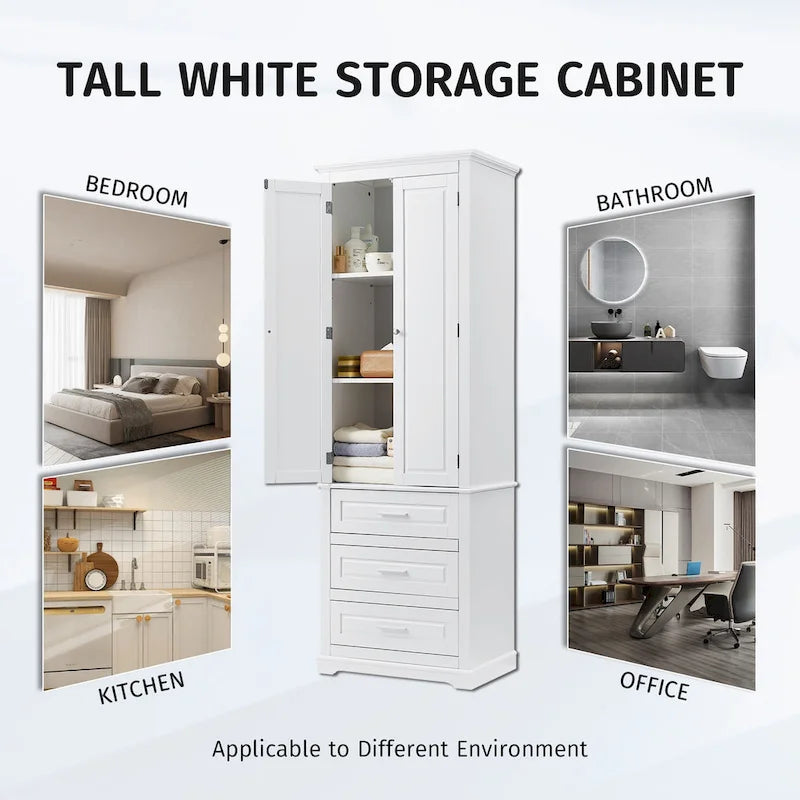 Armoire haute de rangement blanche à trois tiroirs