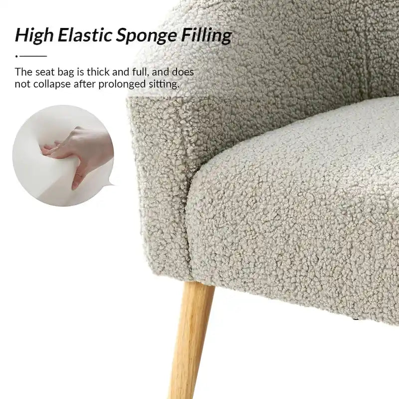 Fauteuil Sheila Modern 30 W Boucle avec pieds en bois massif, lot de 2, par HULALA HOME