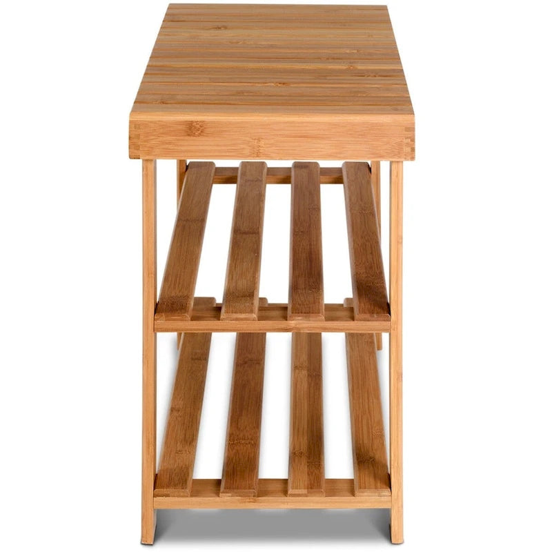 Banc à chaussures 2 niveaux en bambou avec rangements d'entrée - 27.5L x 11.0W x 18.0H