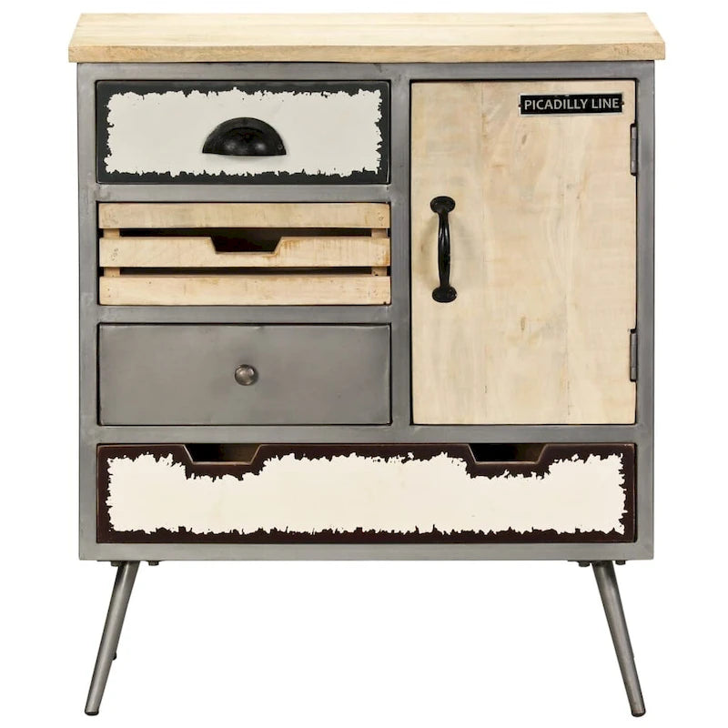 vidaXL Buffet Bois de manguier massif et acier 65 x 33 x 76 cm