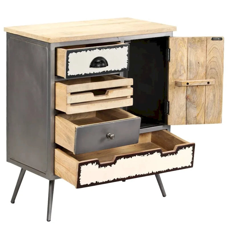vidaXL Buffet Bois de manguier massif et acier 65 x 33 x 76 cm
