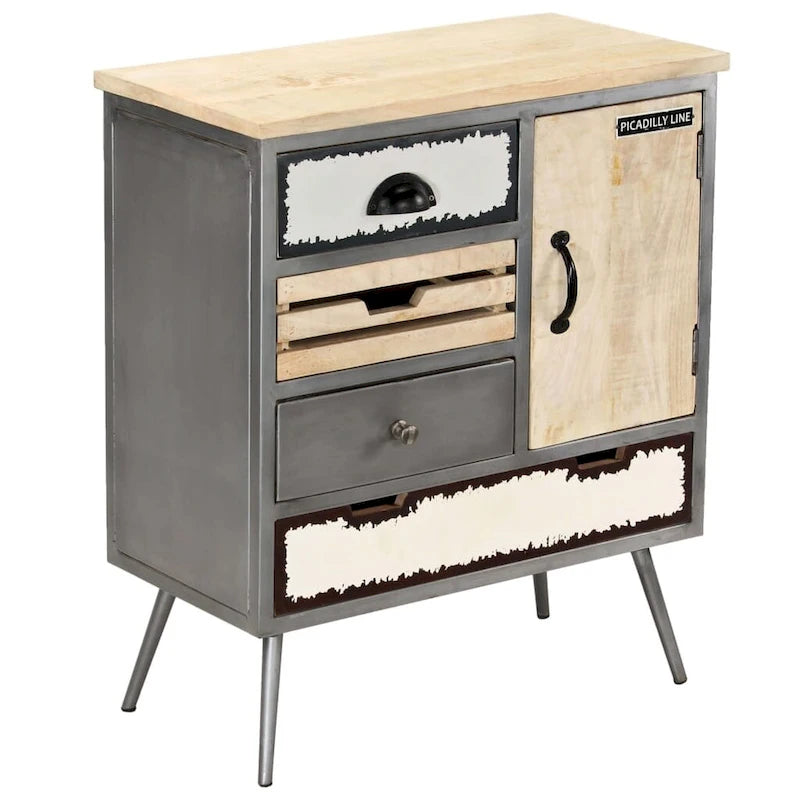 vidaXL Buffet Bois de manguier massif et acier 65 x 33 x 76 cm