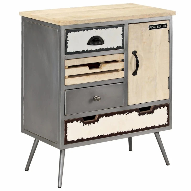 vidaXL Buffet Bois de manguier massif et acier 65 x 33 x 76 cm
