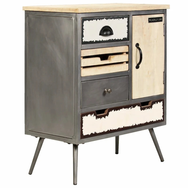 vidaXL Buffet Bois de manguier massif et acier 65 x 33 x 76 cm