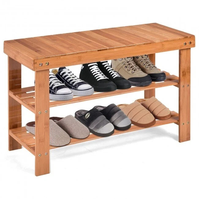 Banc de rangement à chaussures à 3 niveaux en bambou - 27,5 x 11 x 17,5 (L x l x H)