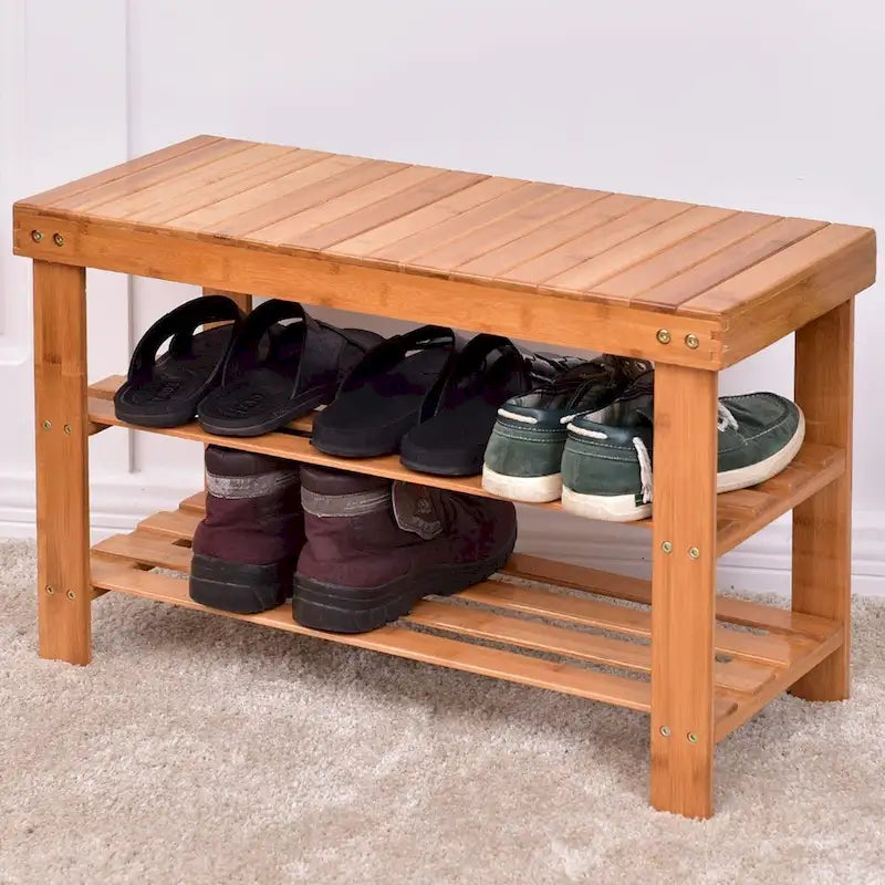 Banc de rangement à chaussures à 3 niveaux en bambou - 27,5 x 11 x 17,5 (L x l x H)