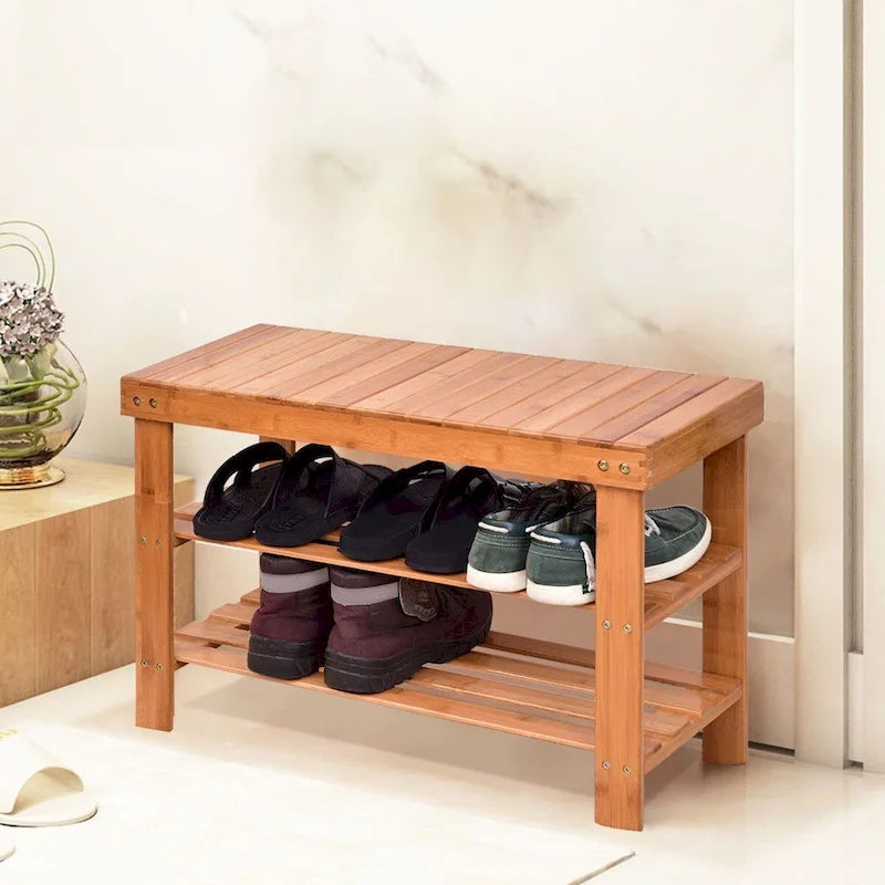 Banc de rangement à chaussures à 3 niveaux en bambou - 27,5 x 11 x 17,5 (L x l x H)
