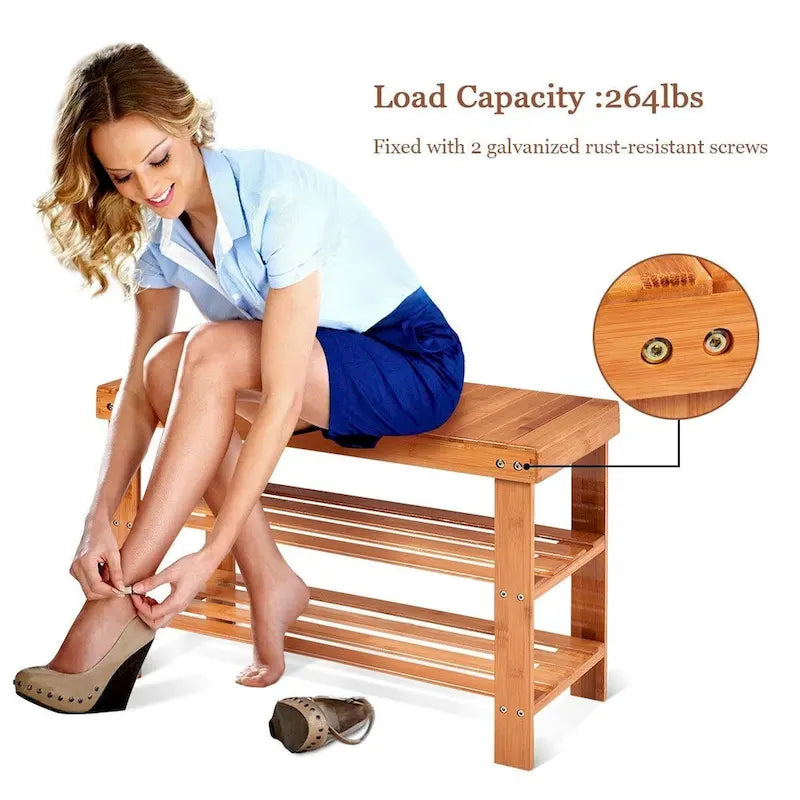 Banc de rangement à chaussures à 3 niveaux en bambou - 27,5 x 11 x 17,5 (L x l x H)