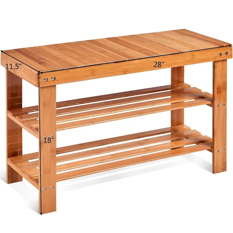 Banc de rangement à chaussures à 3 niveaux en bambou - 27,5 x 11 x 17,5 (L x l x H)