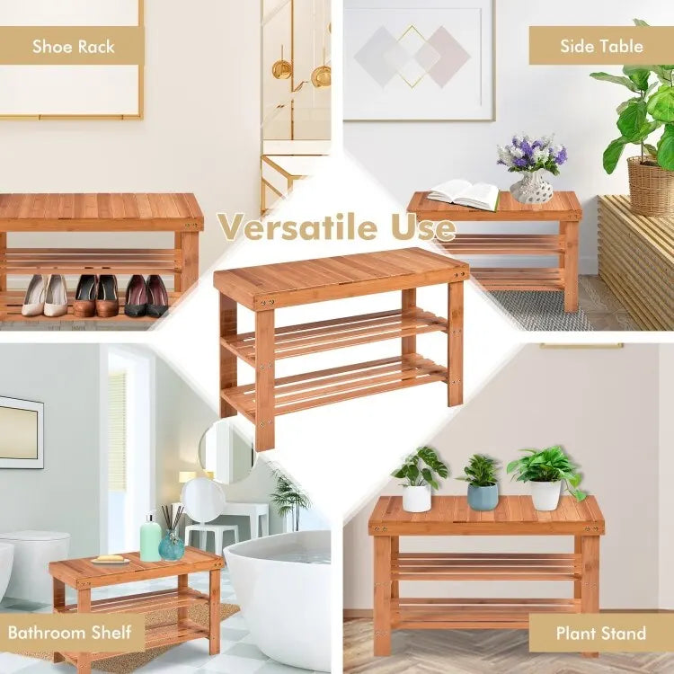 Banc de rangement à chaussures à 3 niveaux en bambou - 27,5 x 11 x 17,5 (L x l x H)