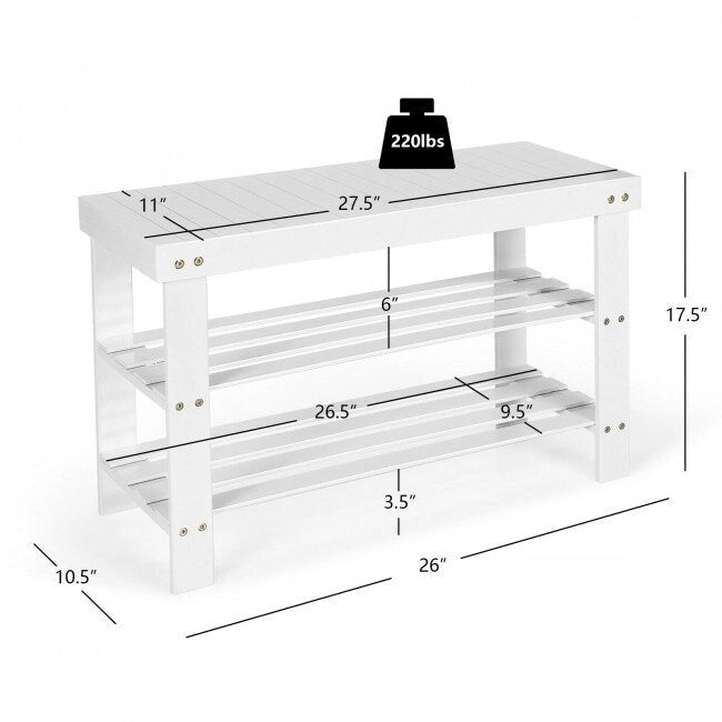 Banc de rangement à chaussures à 3 niveaux en bambou - 27,5 x 11 x 17,5 (L x l x H)