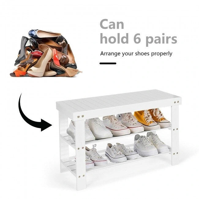 Banc de rangement à chaussures à 3 niveaux en bambou - 27,5 x 11 x 17,5 (L x l x H)