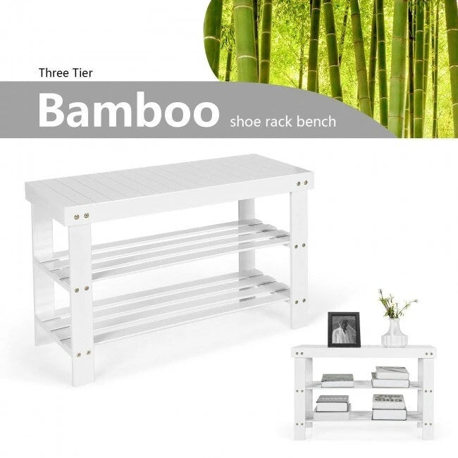 Banc de rangement à chaussures à 3 niveaux en bambou - 27,5 x 11 x 17,5 (L x l x H)