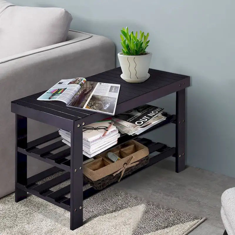 Banc de rangement à chaussures à 3 niveaux en bambou - 27,5 x 11 x 17,5 (L x l x H)