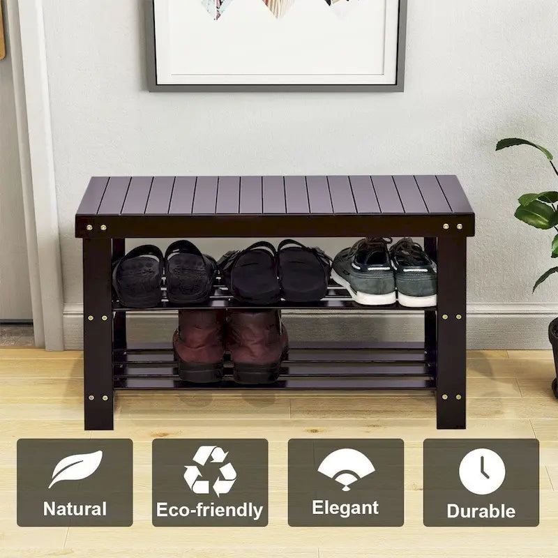 Banc de rangement à chaussures à 3 niveaux en bambou - 27,5 x 11 x 17,5 (L x l x H)