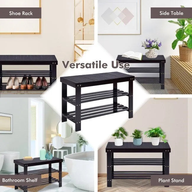 Banc de rangement à chaussures à 3 niveaux en bambou - 27,5 x 11 x 17,5 (L x l x H)