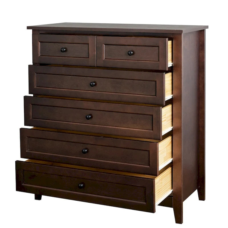 Meuble d'appoint moderne de 109 cm en bois massif avec 6 tiroirs et poignées rondes rétro
