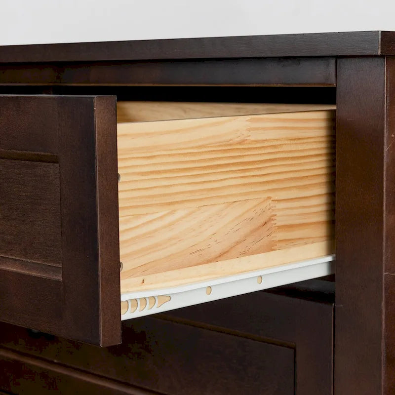 Meuble d'appoint moderne de 109 cm en bois massif avec 6 tiroirs et poignées rondes rétro