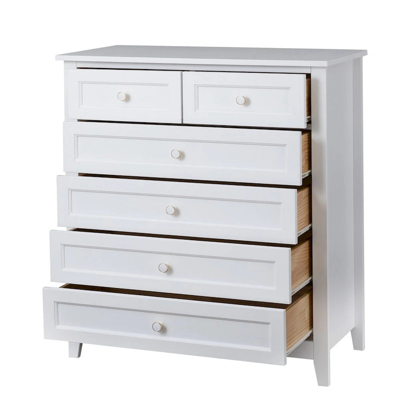 Meuble d'appoint moderne de 109 cm en bois massif avec 6 tiroirs et poignées rondes rétro