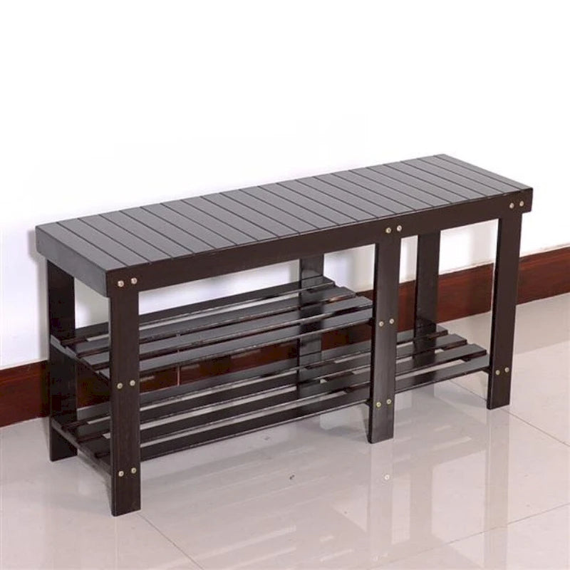 Banc à chaussures en bambou type lattes de 90 cm avec compartiment bottes - Café - 35,43 x 11,02 x 17,72