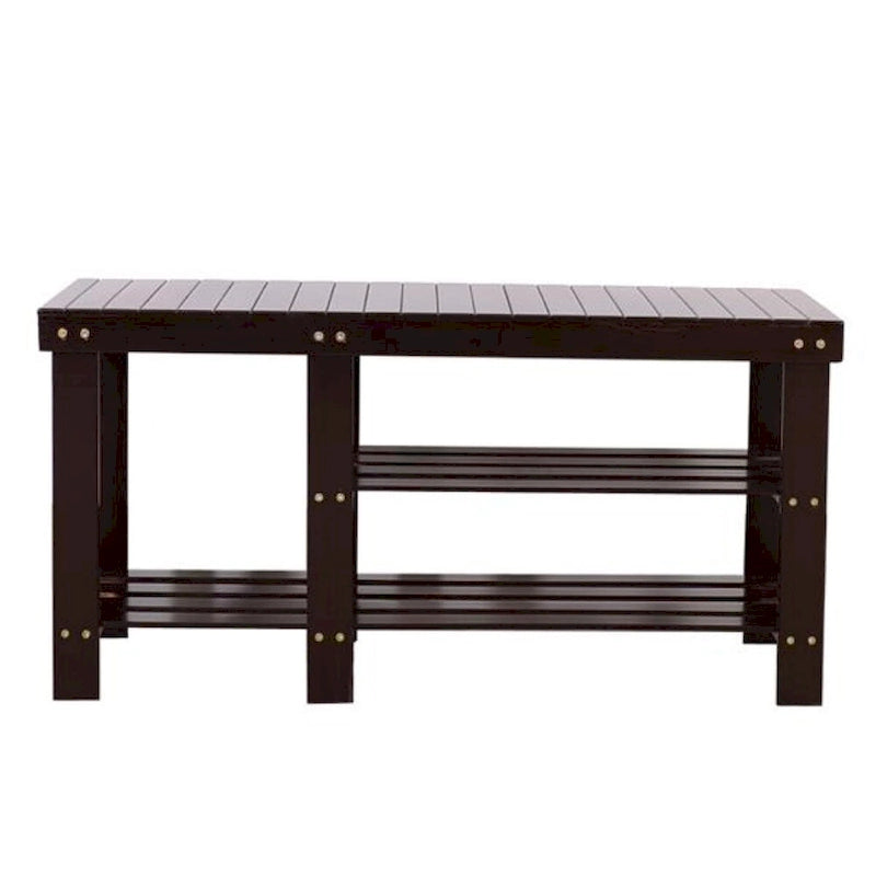 Banc à chaussures en bambou type lattes de 90 cm avec compartiment bottes - Café - 35,43 x 11,02 x 17,72