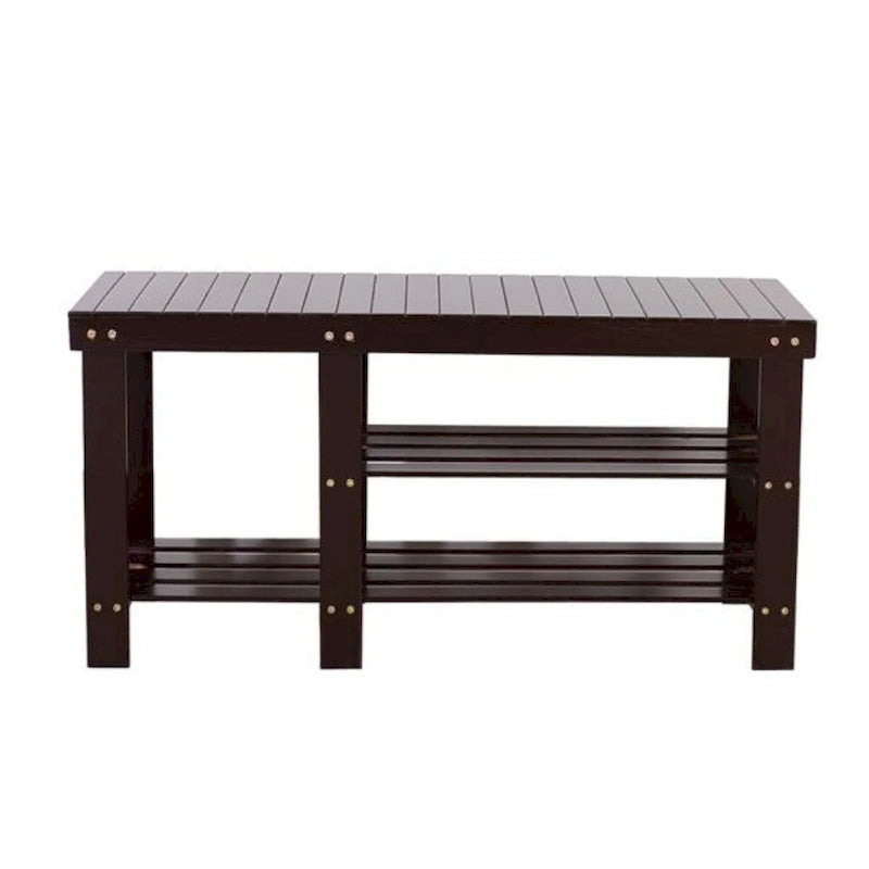 Banc à chaussures en bambou type lattes de 90 cm avec compartiment bottes - Café - 35,43 x 11,02 x 17,72