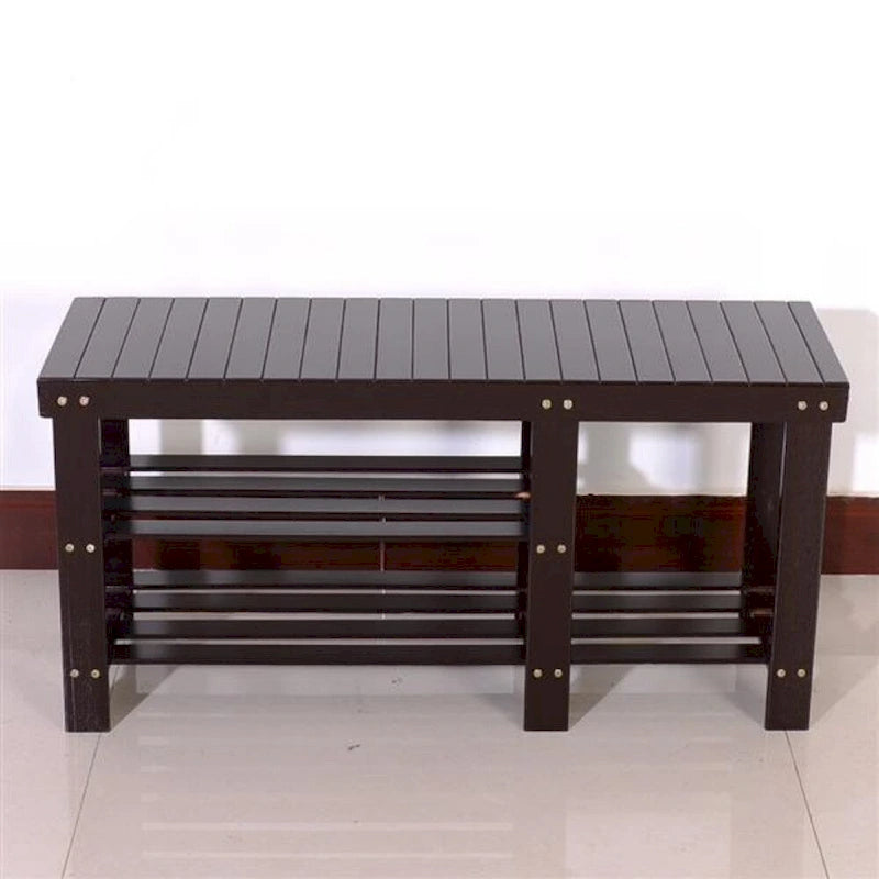 Banc à chaussures en bambou type lattes de 90 cm avec compartiment bottes - Café - 35,43 x 11,02 x 17,72