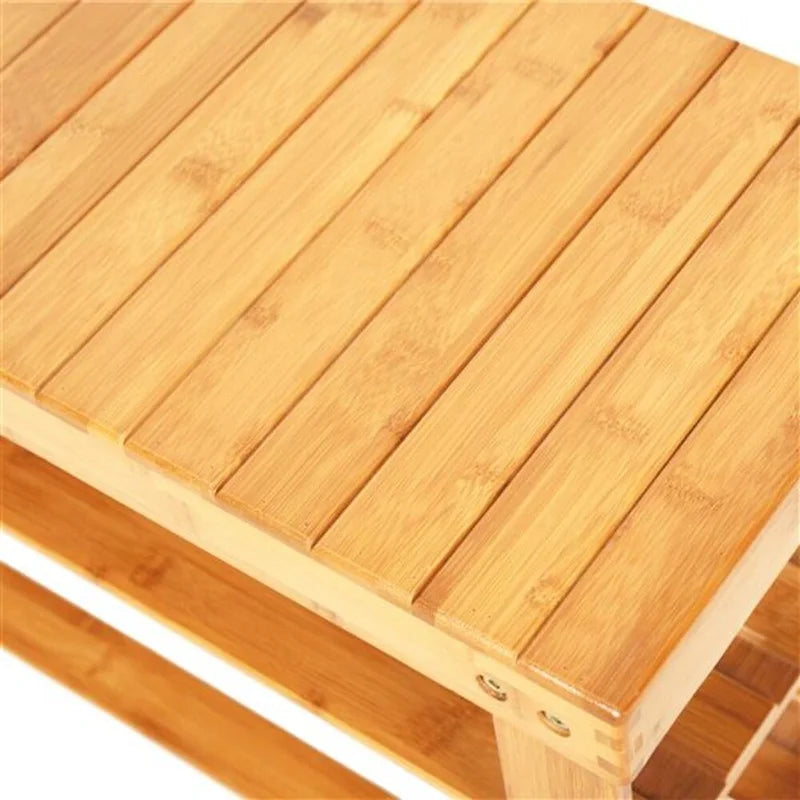 Porte-chaussures banc en bambou 3 niveaux avec motif à rayures 90cm Couleur bois - 35,43 x 11,02 x 17,72