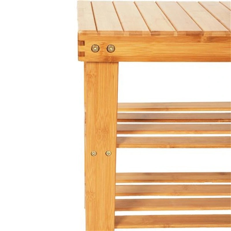 Porte-chaussures banc en bambou 3 niveaux avec motif à rayures 90cm Couleur bois - 35,43 x 11,02 x 17,72