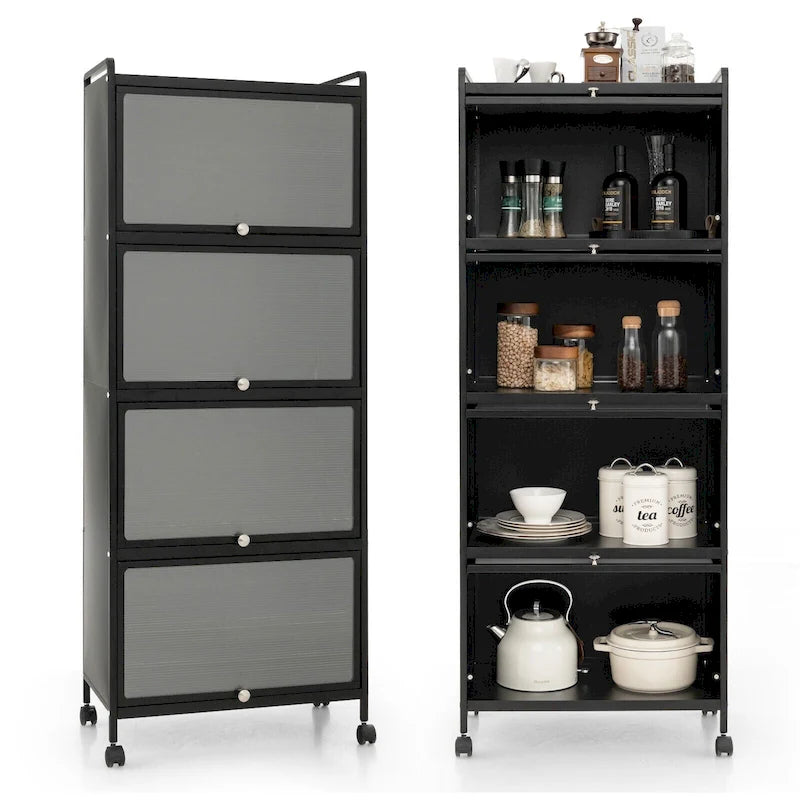 Étagère de cuisine à 5 niveaux avec portes en PC relevables - 23,5 x 12,5 x 60,5 (L x l x H)