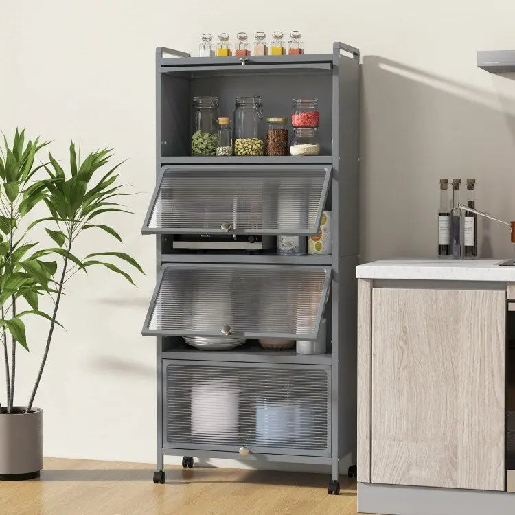 Étagère de cuisine à 5 niveaux avec portes en PC relevables - 23,5 x 12,5 x 60,5 (L x l x H)