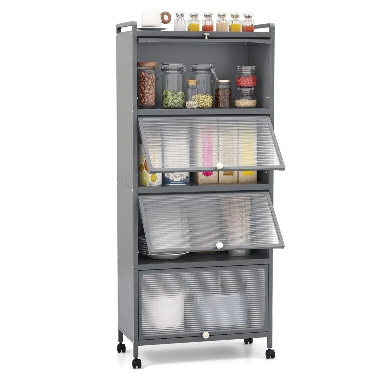 Étagère de cuisine à 5 niveaux avec portes en PC relevables - 23,5 x 12,5 x 60,5 (L x l x H)