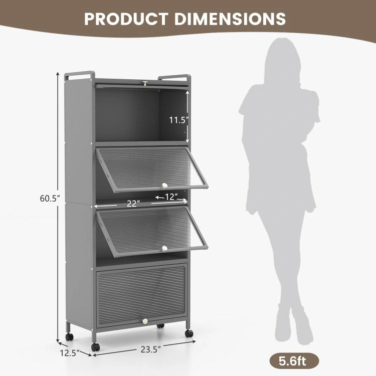 Étagère de cuisine à 5 niveaux avec portes en PC relevables - 23,5 x 12,5 x 60,5 (L x l x H)