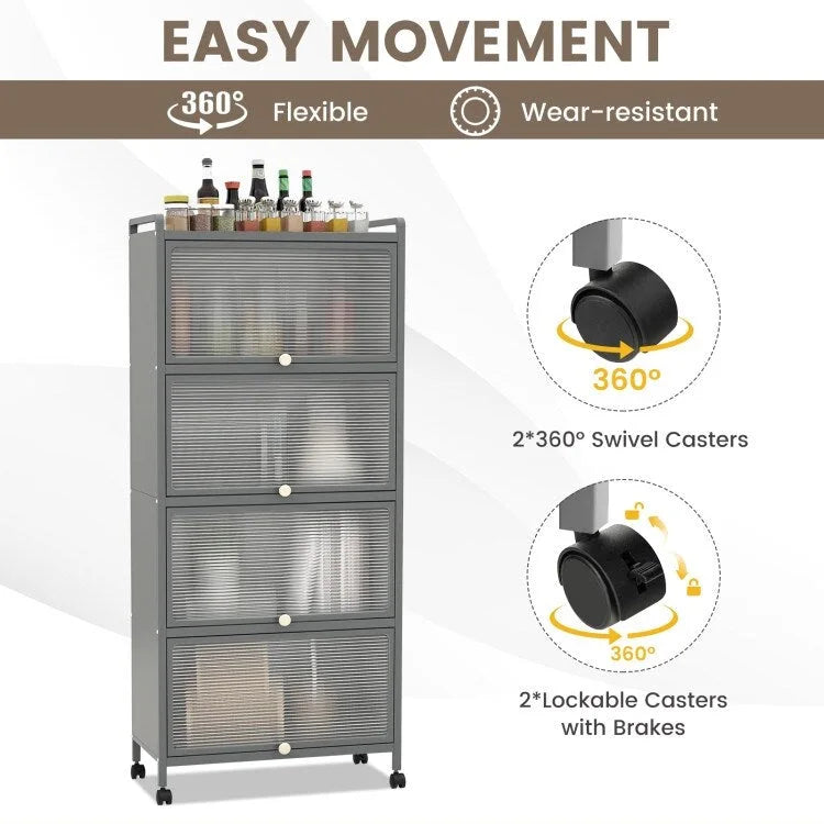 Étagère de cuisine à 5 niveaux avec portes en PC relevables - 23,5 x 12,5 x 60,5 (L x l x H)