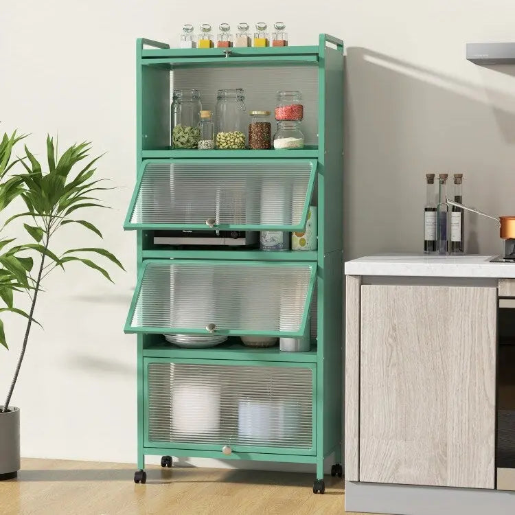 Étagère de cuisine à 5 niveaux avec portes en PC relevables - 23,5 x 12,5 x 60,5 (L x l x H)