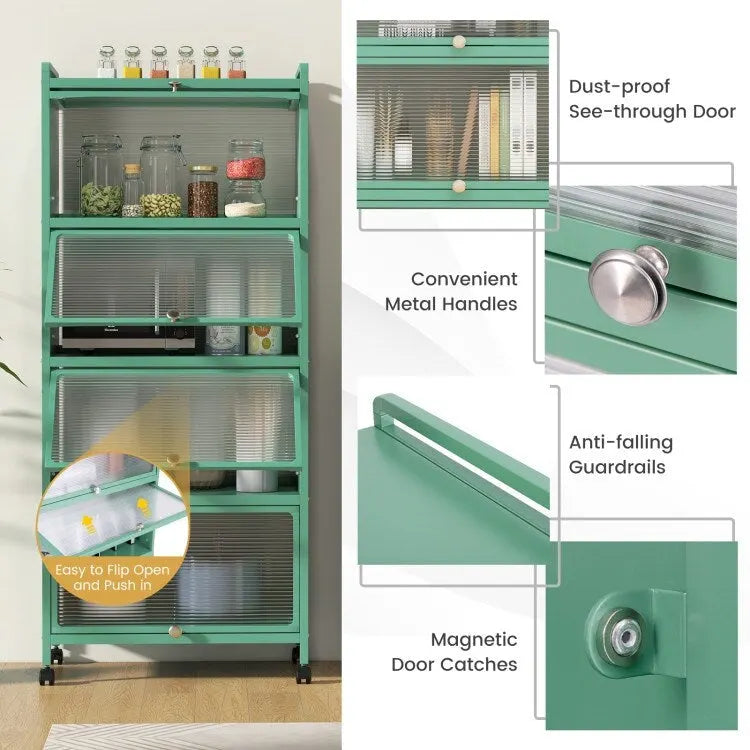 Étagère de cuisine à 5 niveaux avec portes en PC relevables - 23,5 x 12,5 x 60,5 (L x l x H)