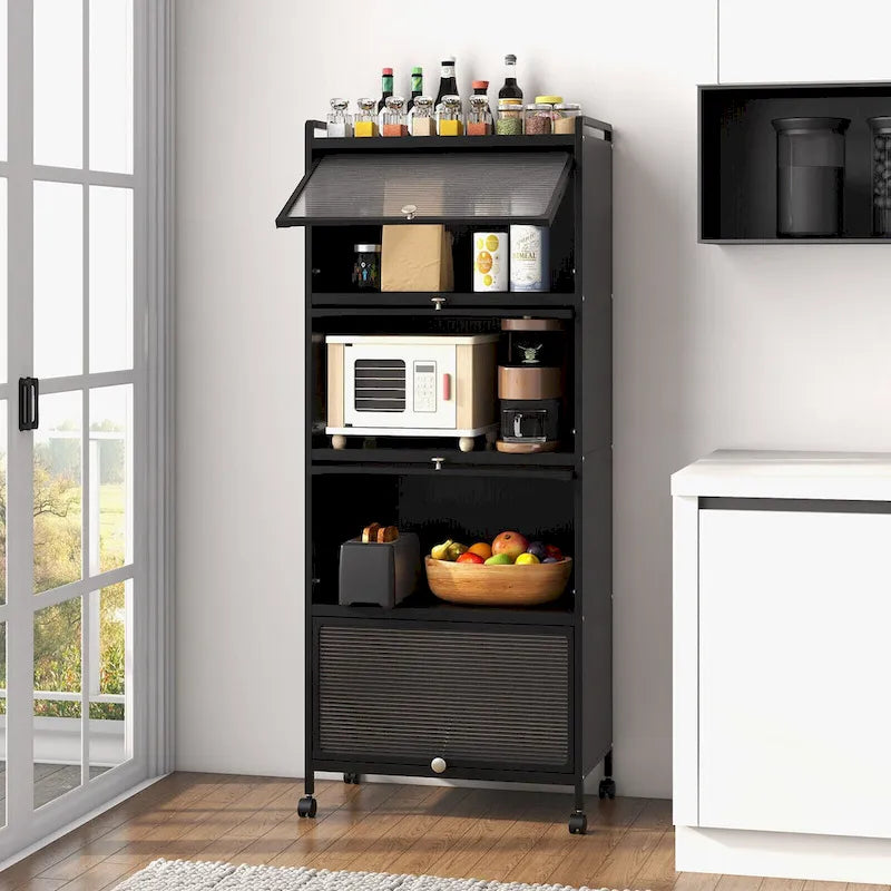 Étagère de cuisine à 5 niveaux avec portes en PC relevables - 23,5 x 12,5 x 60,5 (L x l x H)