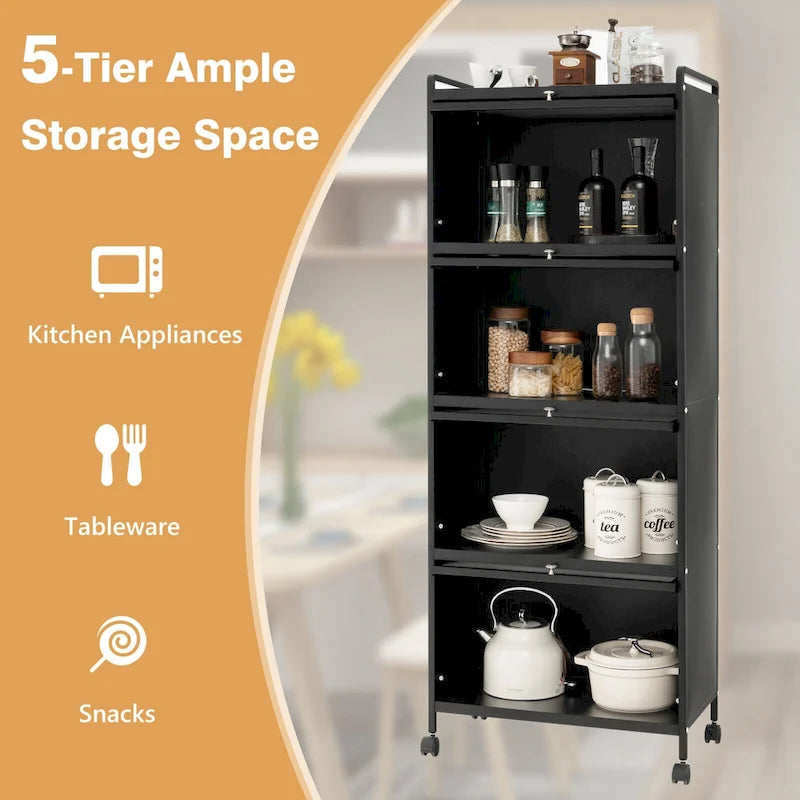 Étagère de cuisine à 5 niveaux avec portes en PC relevables - 23,5 x 12,5 x 60,5 (L x l x H)