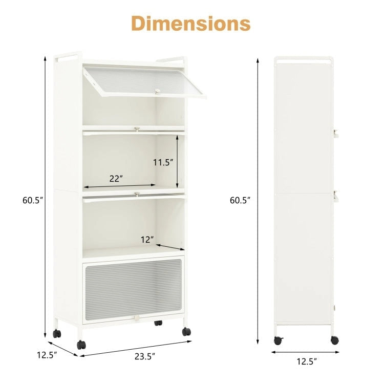 Étagère de cuisine à 5 niveaux avec portes en PC relevables - 23,5 x 12,5 x 60,5 (L x l x H)