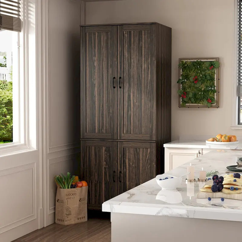 Armoire de rangement en bois foncé Bahut buffet multifonctionnel - 80 L x 200 H x 60 P cm