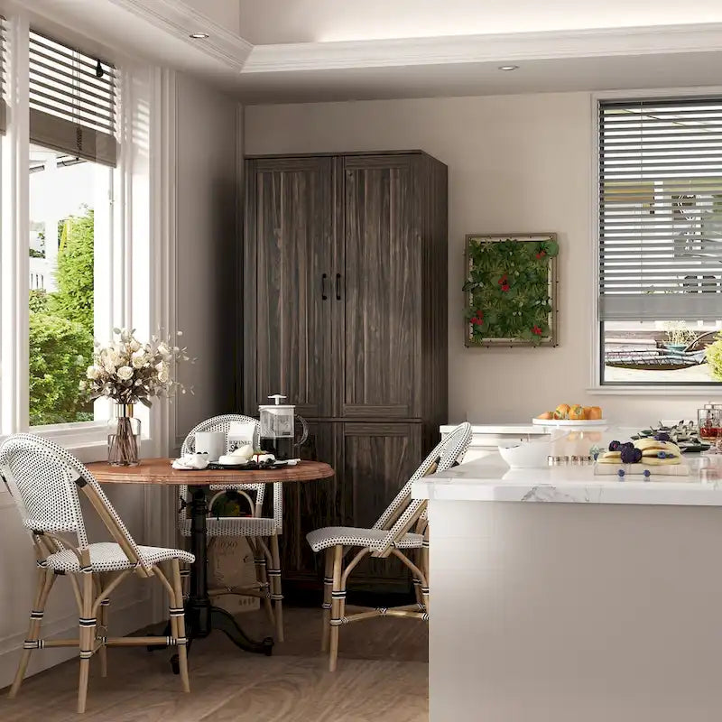 Armoire de rangement en bois foncé Bahut buffet multifonctionnel - 80 L x 200 H x 60 P cm