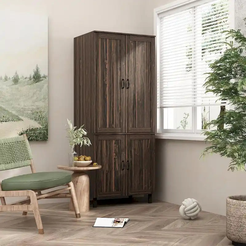 Armoire de rangement en bois foncé Bahut buffet multifonctionnel - 80 L x 200 H x 60 P cm