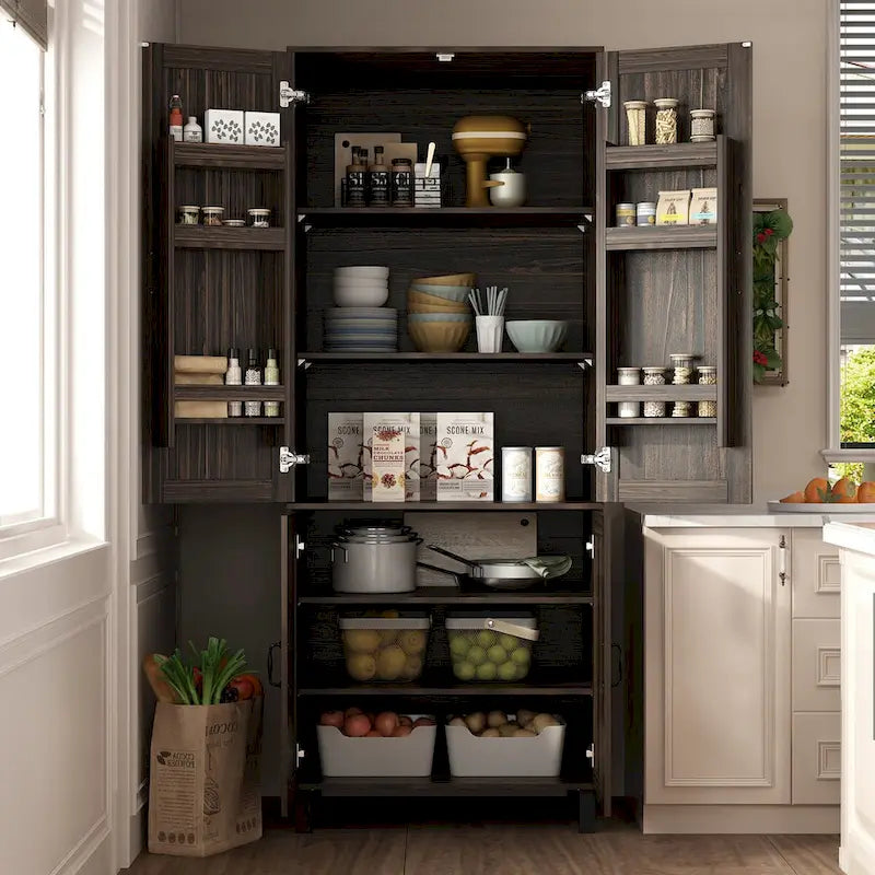 Armoire de rangement en bois foncé Bahut buffet multifonctionnel - 80 L x 200 H x 60 P cm