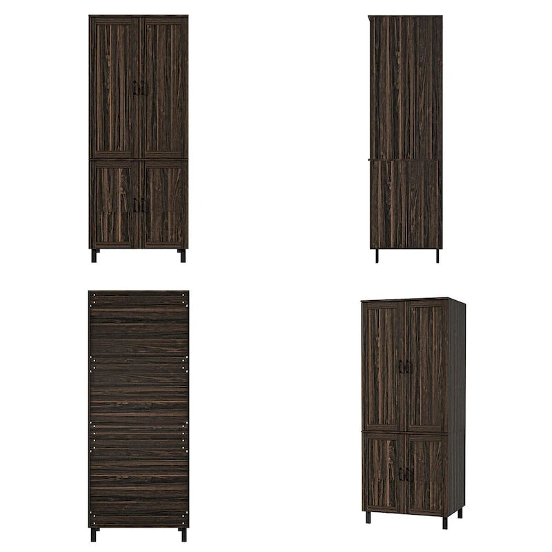 Armoire de rangement en bois foncé Bahut buffet multifonctionnel - 80 L x 200 H x 60 P cm